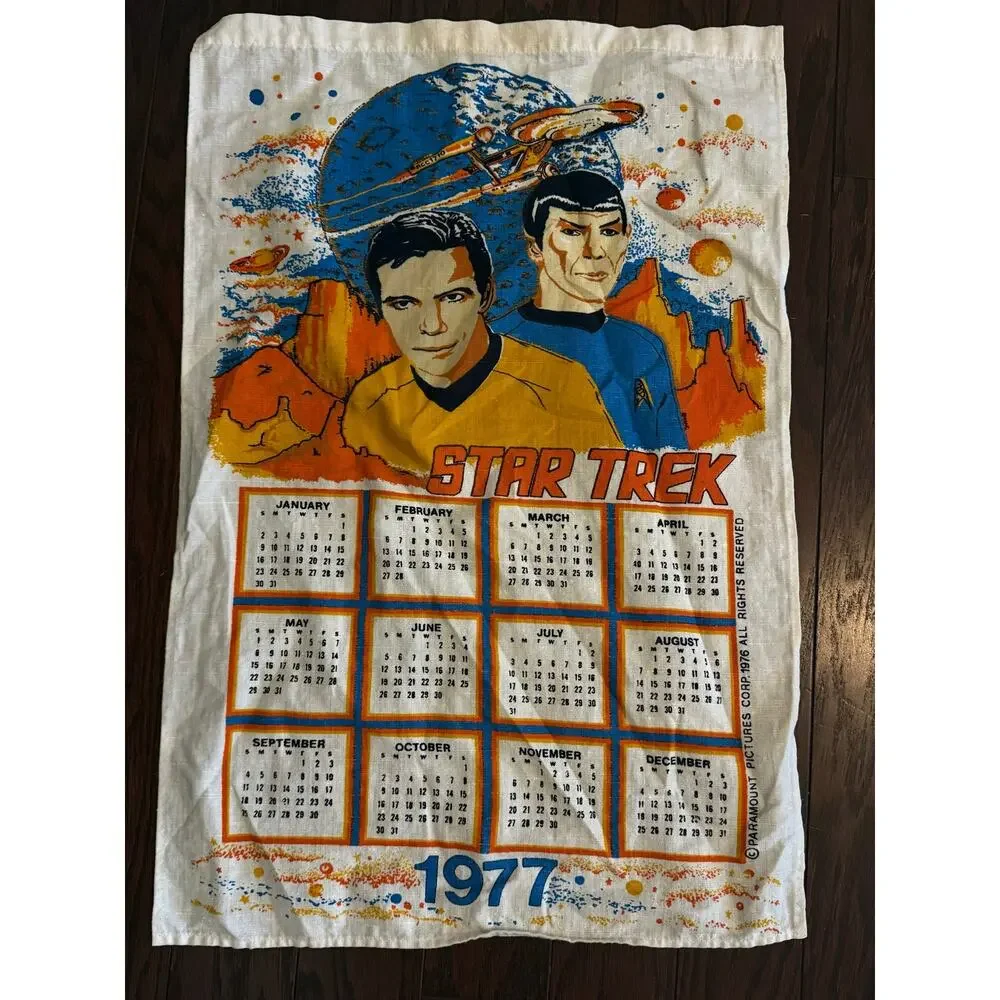 Vintage 1977 Star Trek Calendar Tea Towel Kirk Spock Paramount Linen